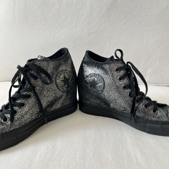Converse Chuck Taylor All Star Hidden Heel Wedge Silver Black Sparkle - Picture 2 of 7